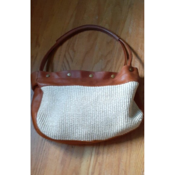 Furla woven off white bag with leather trim handbag designer purse straw raffia - Picture 2 of 8